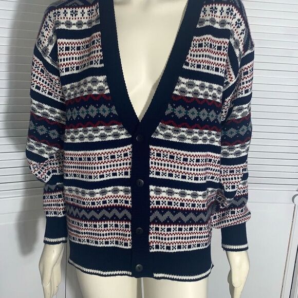 Vintage Expressions Worldwide Button Down Cardigan Knit Sweater Size Large - Picture 10 of 11